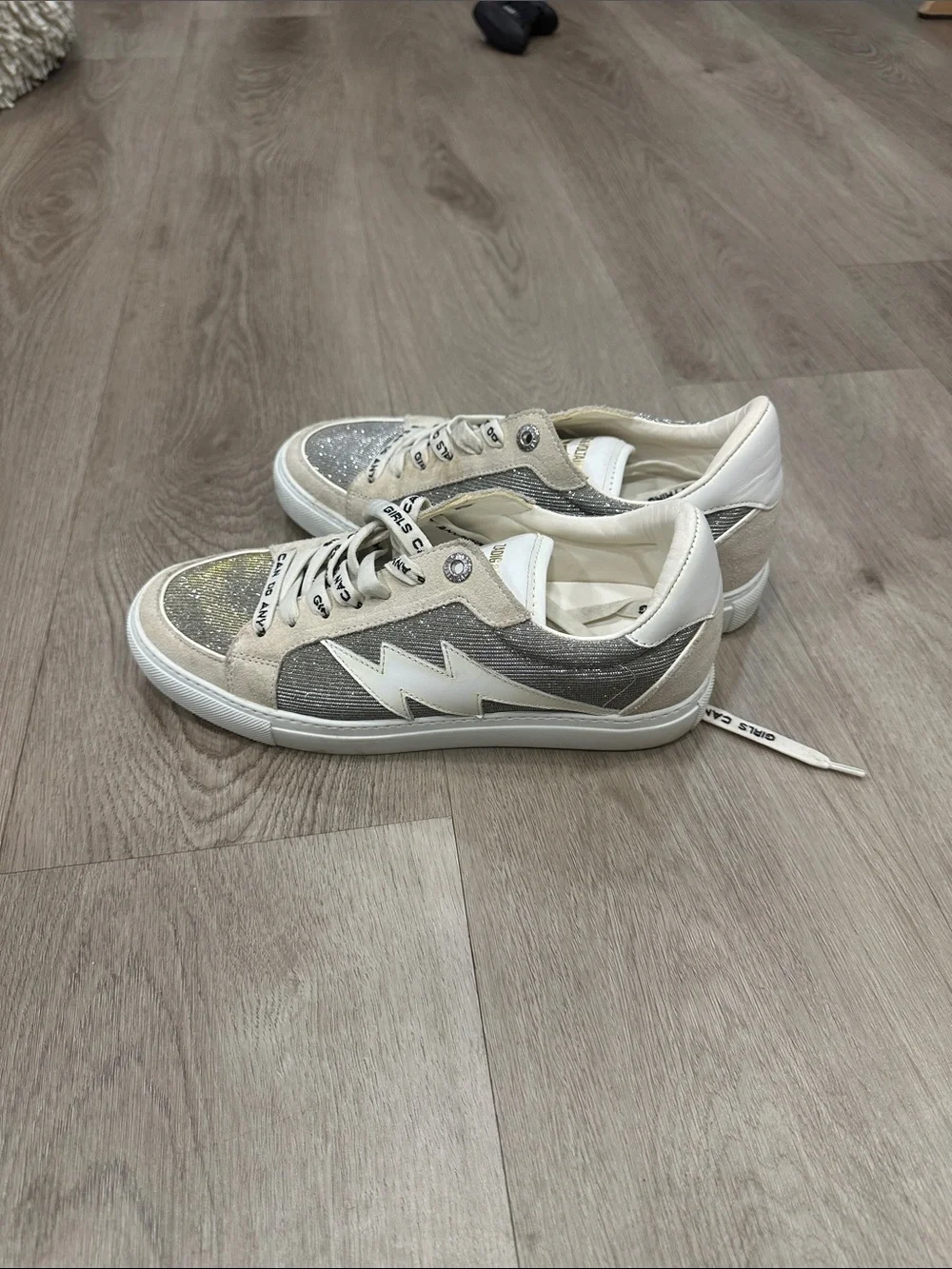 Zadig & Voltaire Silver and Cream Glitter Low-Top Sneakers
